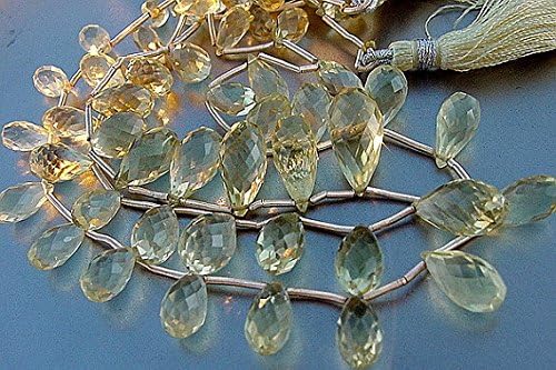 Natural Lemon Quartz Faceted Large Elongated Drop Teardrop Briolette Beads 1/2 strand 12 beads 7.5X5.2mm to 15X8mm