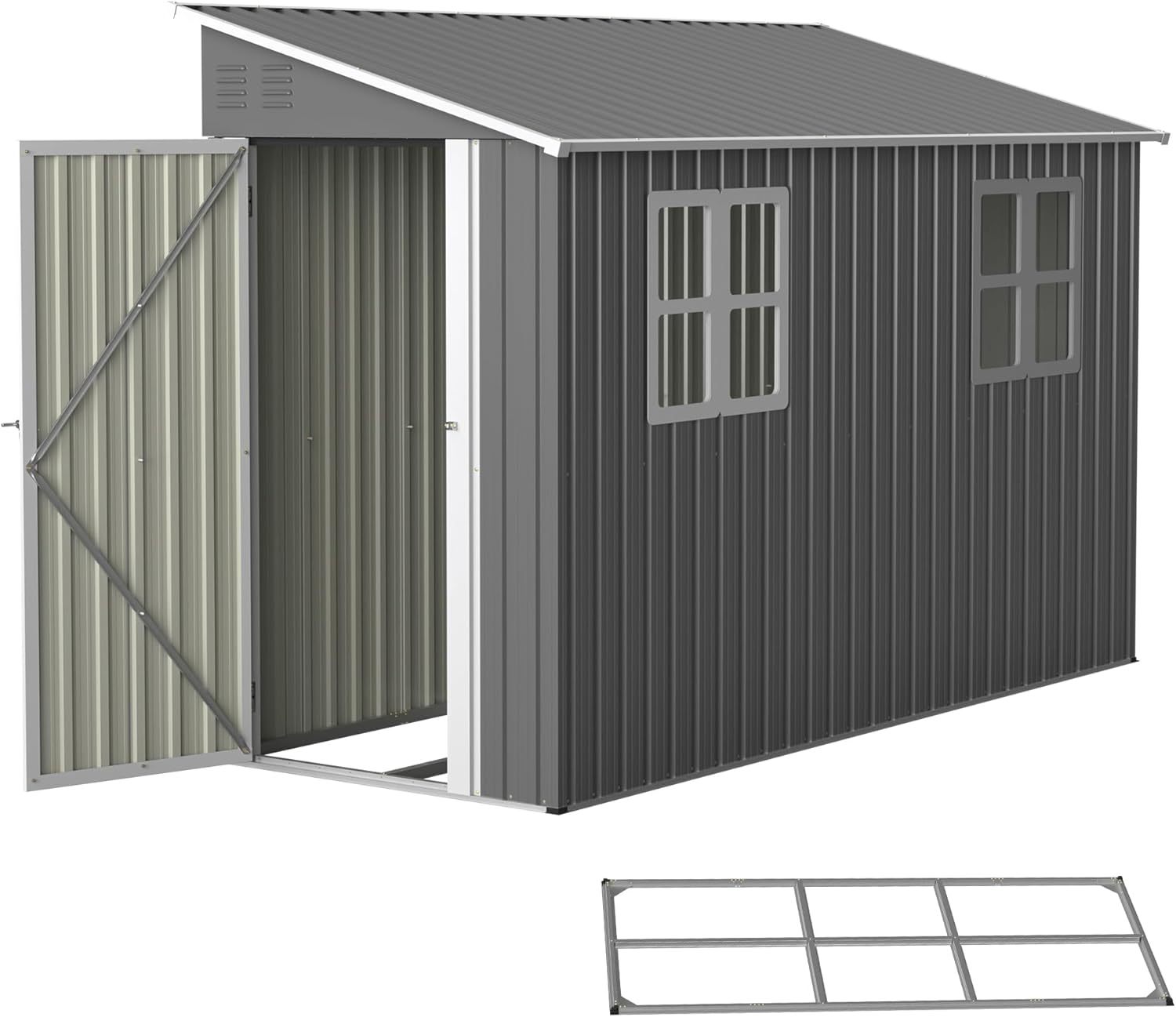 4x10FT Metal Shed with Floor Frame, Lean to Shed with 2 Windows, Outdoor Storage Shed for Garden Backyard Patio, Outside Large Tool Shed for Tools& Bicycle Storage