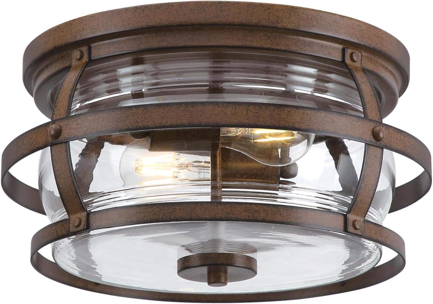 Westinghouse 6112600 Weatherby 14 Inch Rustic/Arts & Crafts Two-Light Outdoor Flush Mount Ceiling Light, Barnwood Finish, Clear Glass, bronze