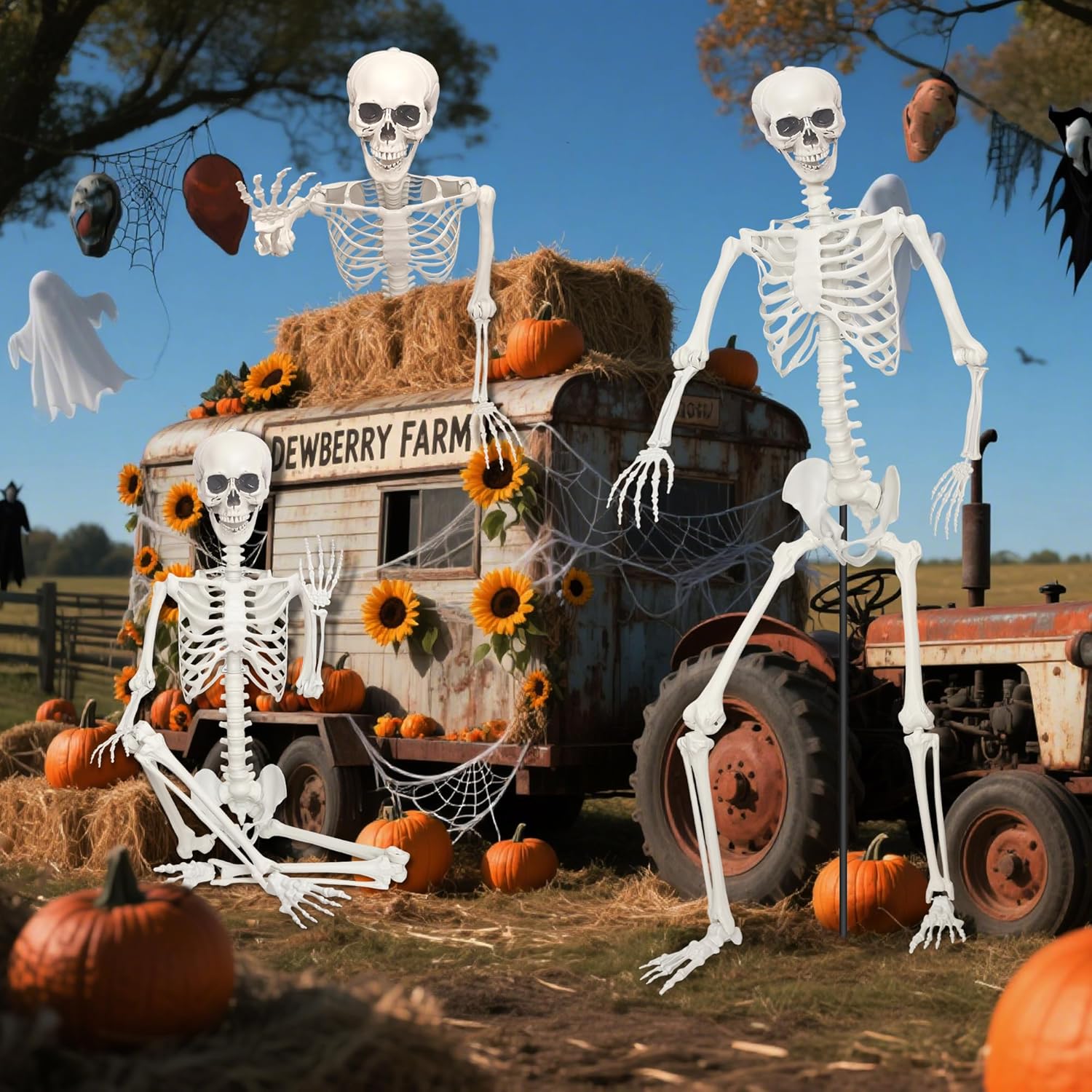 Lodou 1PC 7.9ft/240cm Halloween Giant Skeleton Full Body Realistic Human Bones with Adjustable Joints for Indoor Outdoor Halloween Decor