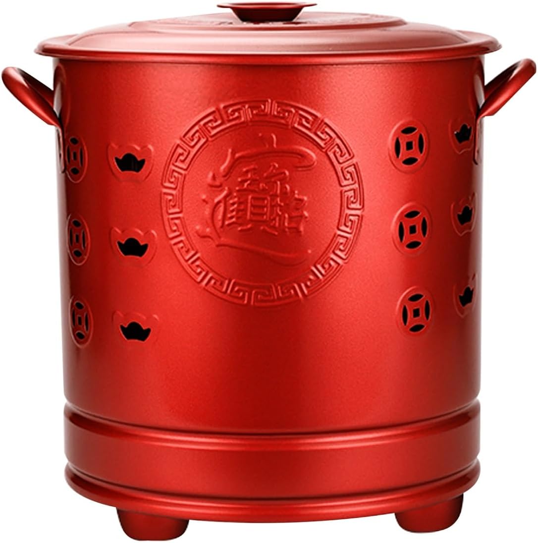 Burn Barrels for Outside for Burning Trash, Firepits, Including Grid Frame, Fire Hook, Liner, for Leaves Trash Camping Bonfire(Red,26cm/10in)