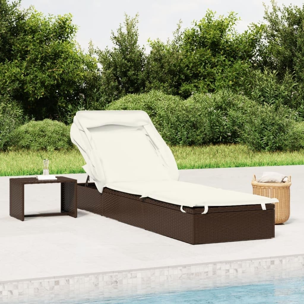 Patio Lounges Sunbed with Foldable Roof Brown 83.9