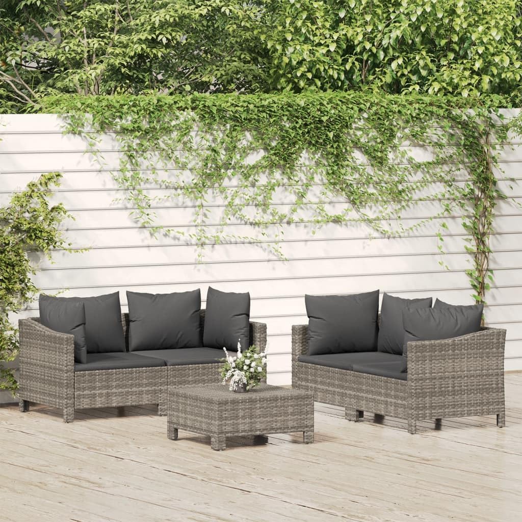 Patio Set 5 Piece Patio Lounge Set with Cushions Gray Poly Rattan