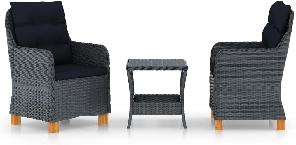 3 Piece Patio Lounge Set with Cushions Poly Rattan Dark Gray,Versatile Patio Lounge Set: for Chatting, Sunbathing, and Enjoying The Outdoors Patio Furniture Sets, Outdoor Furniture Sets
