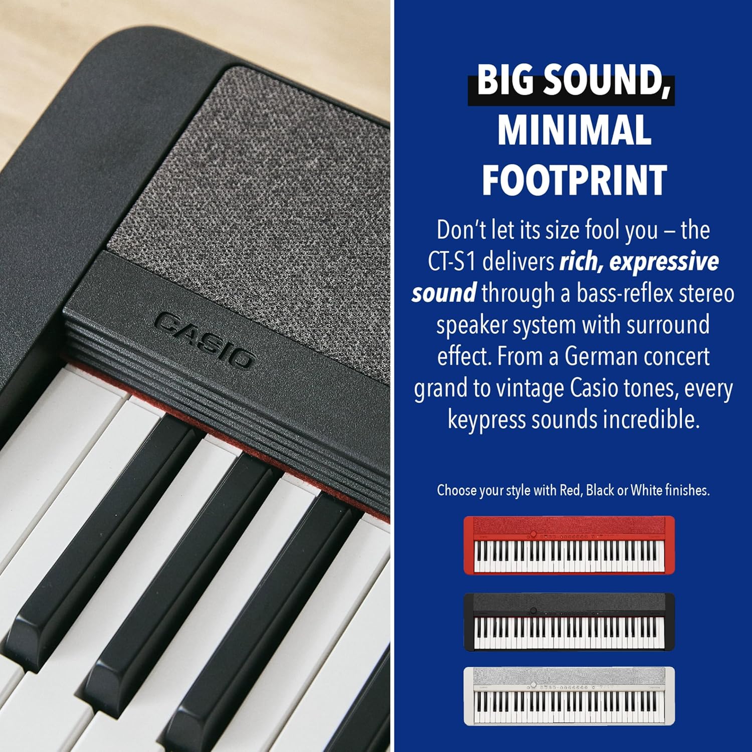 Casio Casiotone CT-S1 – 61-Key Touch-Sensitive Retro Keyboard | Sleek, Portable Design for Beginners to Pros | Stereo Grand Piano + 60 AiX Tones | USB-MIDI Connectivity | Black