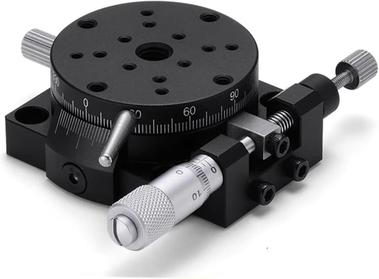 360° Fine Tuning Optical Sliding Table, Manual Rotation Stage with Micrometer for Production Machinery - R Axes Trim Station and Rotating Linear Displacement Platform (60mm)
