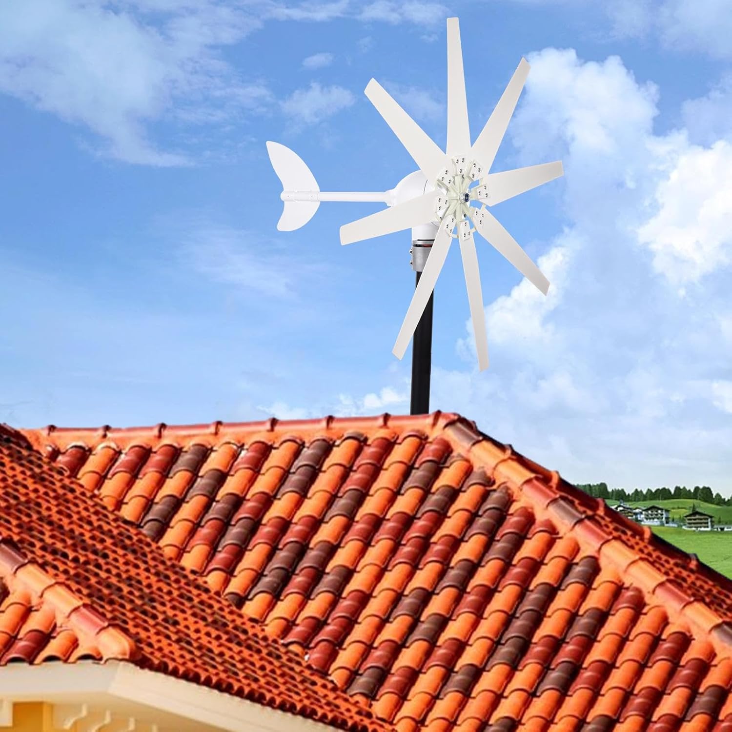 Wind Turbine Kit | 1200W 24V 8 Leaves Residential Wind Turbine,IP66 Waterproof, Household Windmill Kit for Home Street, Street Lighting, RV, Boats