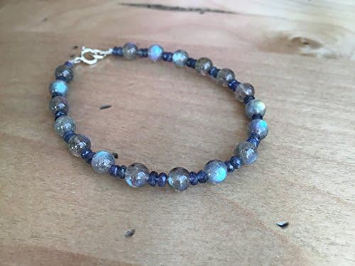 labradorite bracelet, labradorite jewelry, sapphire bracelet, sapphire jewelry, boho bracelet, 14k white gold, gemstone bracelet, stackable 2-5mm