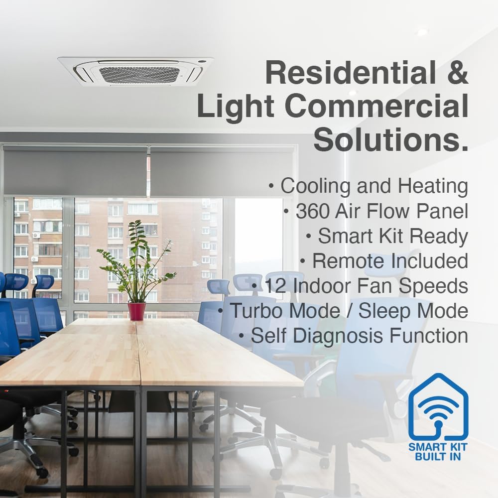 Cooper & Hunter 12,000 BTU Ceiling Cassette Ductless Mini Split Air Conditioner & Heat Pump – 21.1 SEER2 – Includes 25FT Installation Kit & Wall Thermostat – Cooling & Heating Inverter System