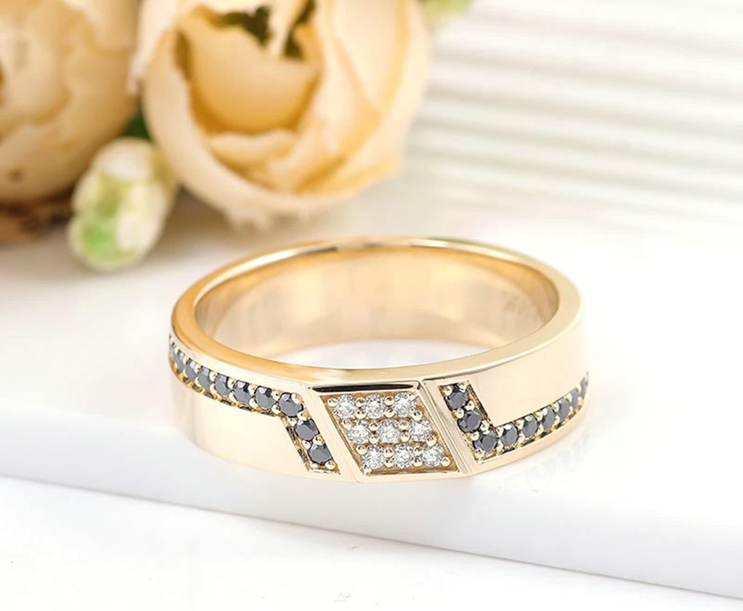 Wedding Bands Women Diamond, Simple Promise Ring Round Jewelry 9/14/18K Yellow Gold Gift for Wife