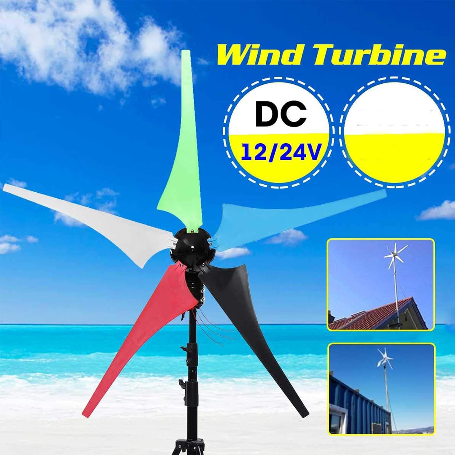 3000W Wind Generator Turbine Power 5 Blades 24V 48V 96V with Mppt/Hybrid Charge Controller for Yacht Farm Home Use(White 24V)