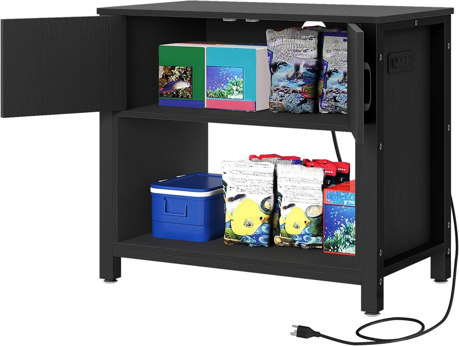 DWVO 40-50 Gallon Aquarium Stand with Power Outlets, Cabinet for Fish Tank Accessories Storage - Metal Frame Fish Tank Stand Suitable for Turtle Tank, Reptile Terrarium, 660LBS Capacity, Black