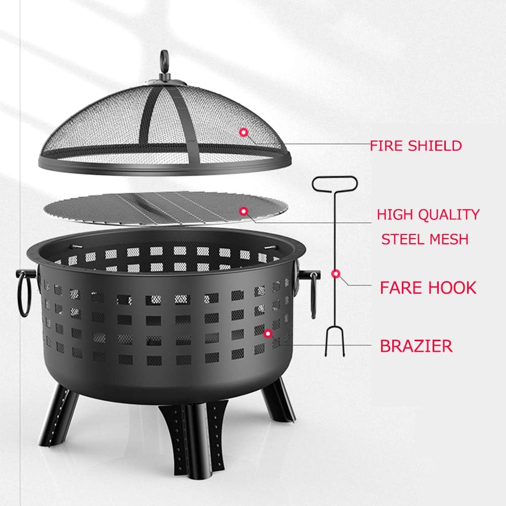 Wood Burning Steel Grill Firepit Bowl,with Handle Easy to Move,Outdoor Heater in Winter