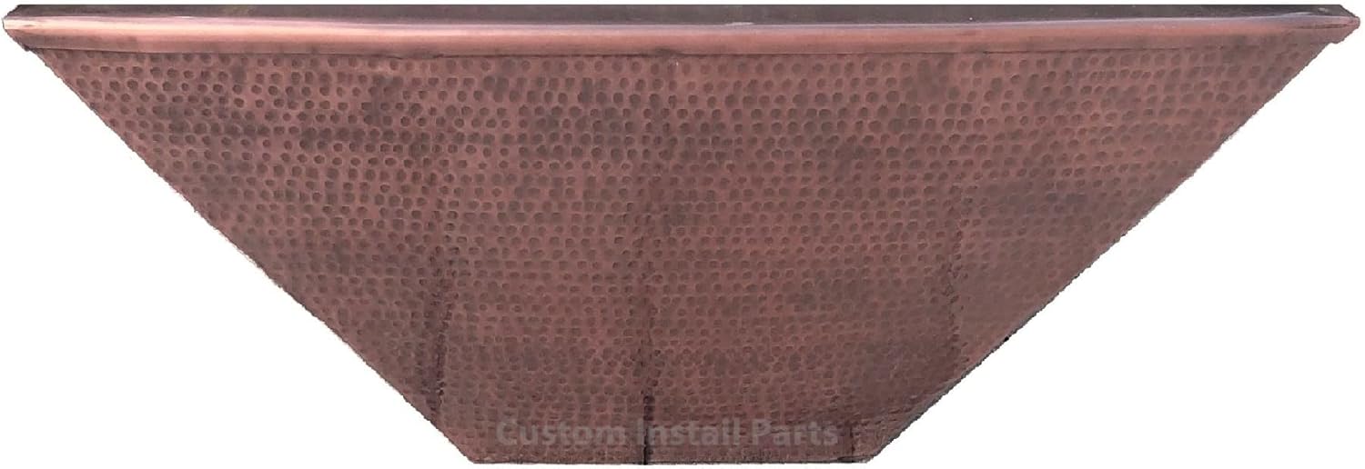 24 Inch Square Hammered Copper Metal Outdoor Propane or Natural Gas Fire Pit with Waterfall Fountain Water Stream Feature