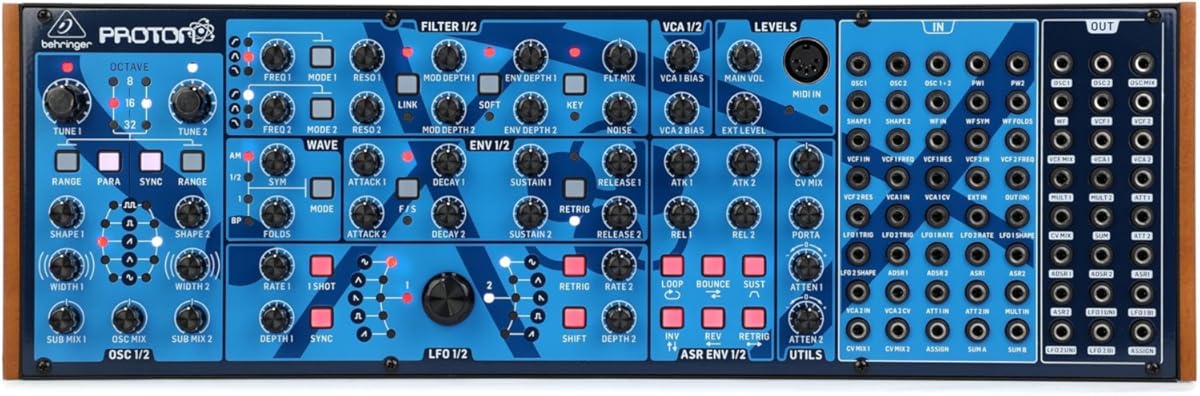 Behringer PROTON Analog Paraphonic Semi-Modular Synthesizer with 2 VCOs, 2 Multi-Mode VCFs and 2 VCAs, 4 Envelopes and Wave Folder in Eurorack Format