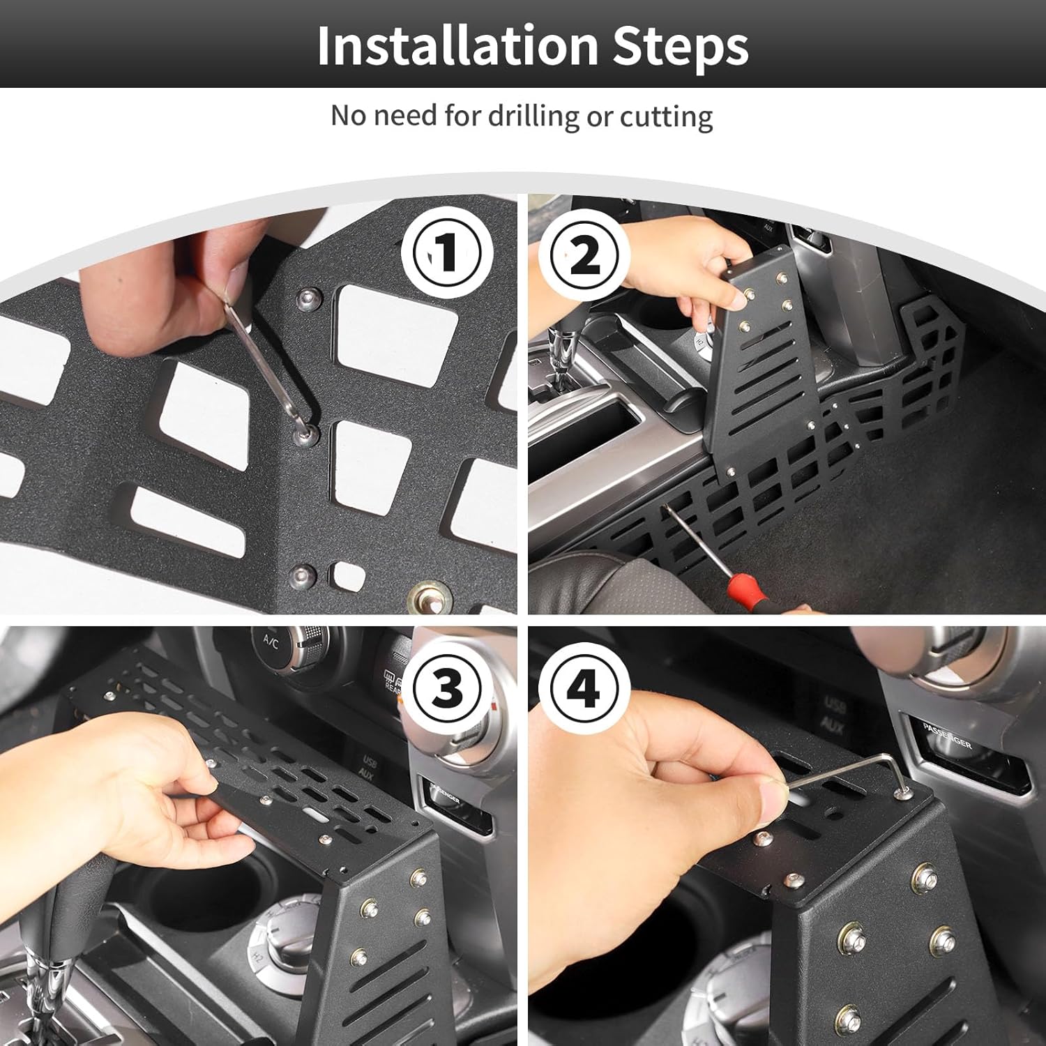 CheroCar Center Console Molle Storage Panel Fit for 2010-2023 Toyota 4Runner, SUV Cargo Storage Mount for Cell Phone, GPS, Radio, & Other Accessories Black
