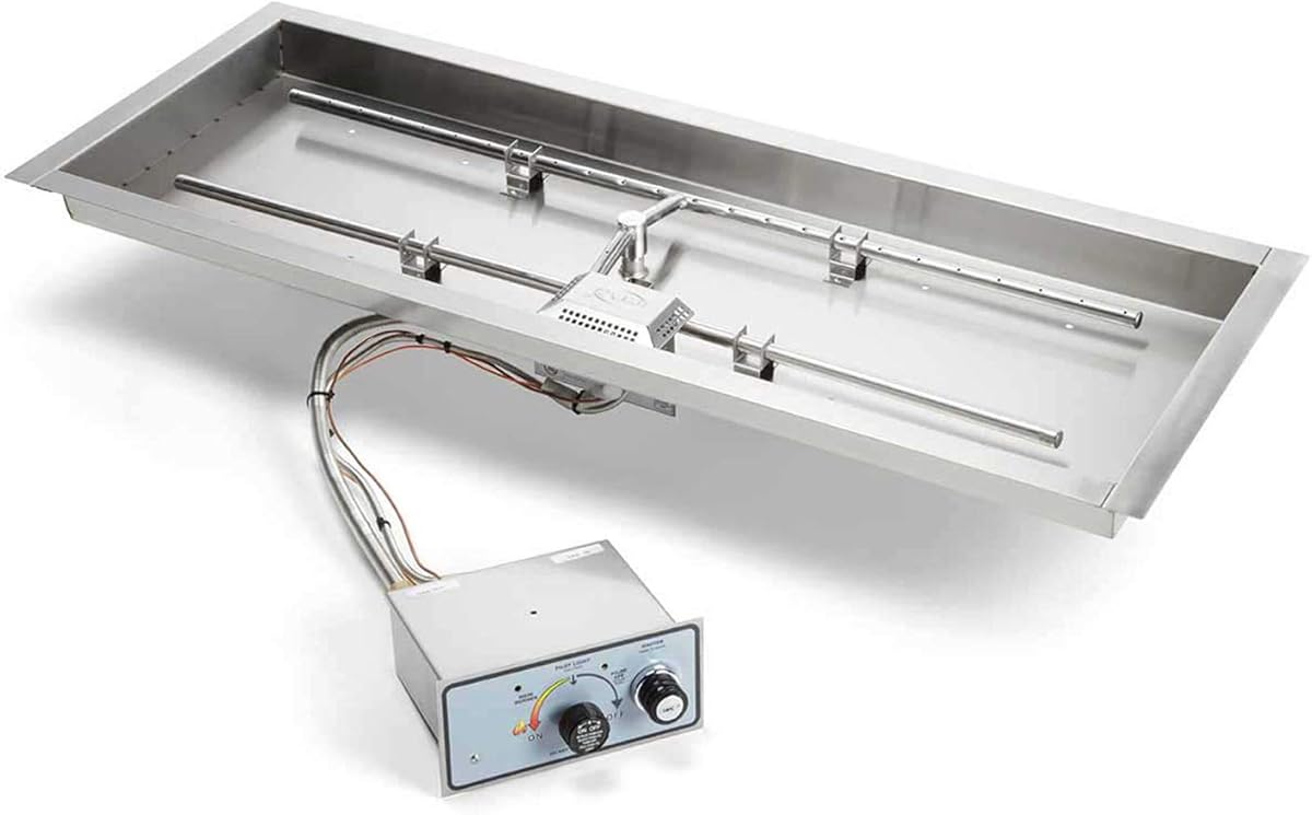 HPC Fire Push Button Flame Sensing Fire Pit Burner Kit (FPPK42X14-H-FLEX-NG), 42x14-Inch Bowl Pan, Natural Gas, UL Listed