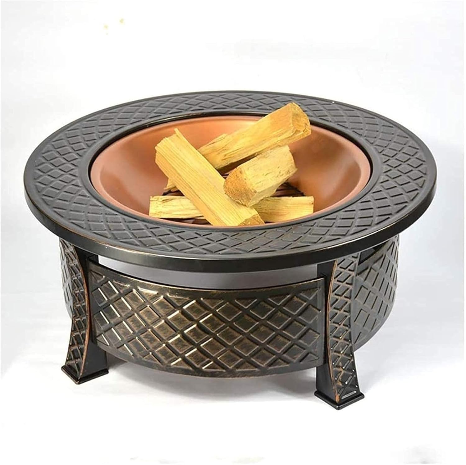 Fire Pit,Outdoor Oil Rubbed Fire Pit with BBQ Grill, Metal Poker Iron Mesh Ember and Spark Guard Screen Table Heating Charcoal Brazier Charcoal Stove