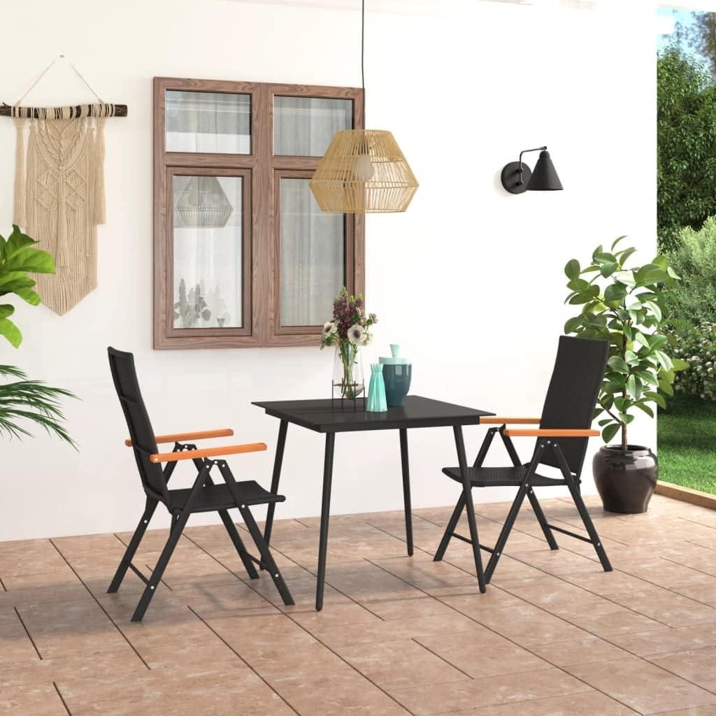 Furniture Sets 3 Piece Patio Dining Set Black and Brown,Patio Dining Set: Durable Rattan Chairs and Glass Table for Outdoor Spaces Garden Conversation Sets