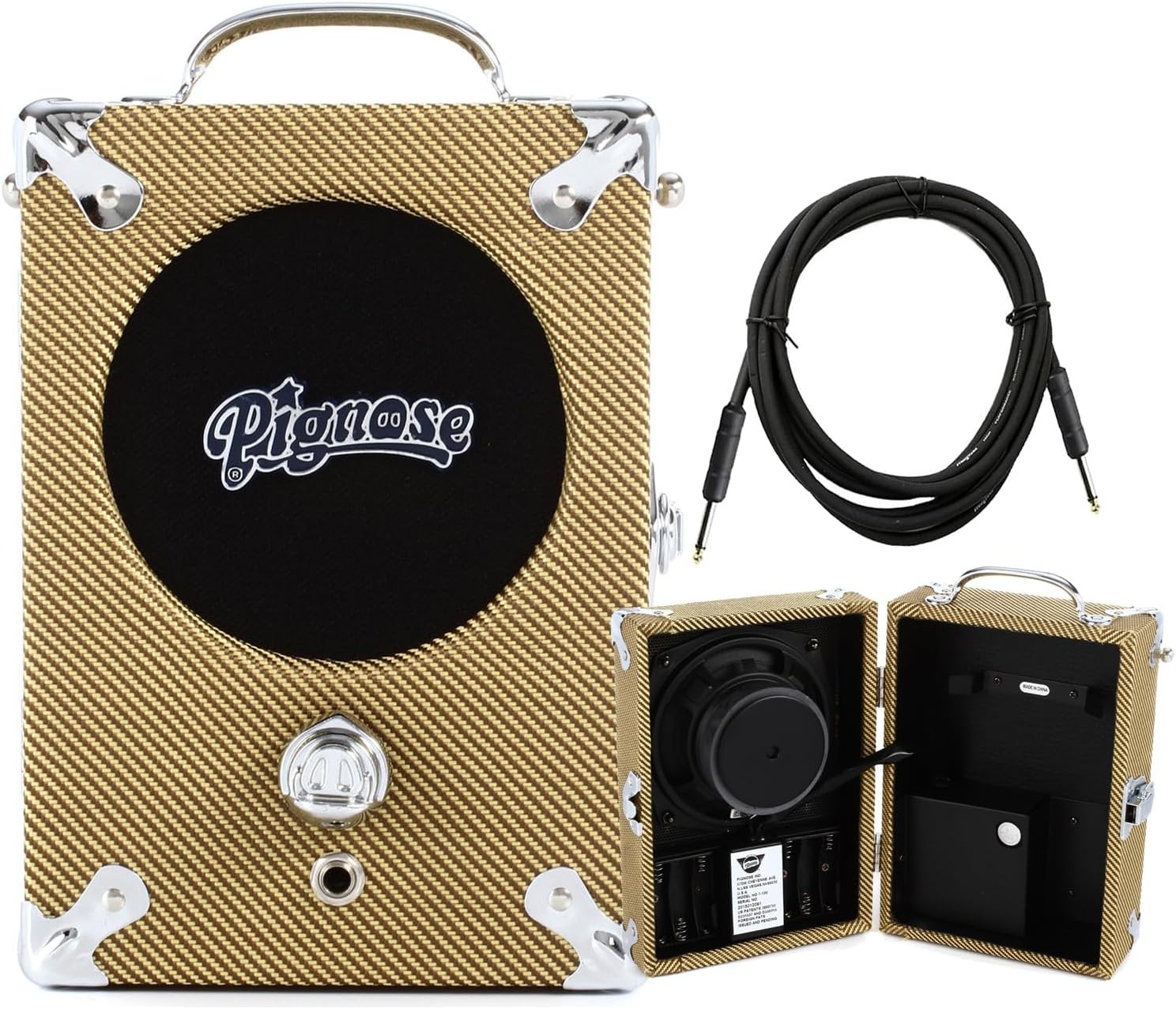 Pignose Legendary 7-100 Portable Guitar Amplifier with 10' Instrument Cable Bundle Can Operate on Batteries or AC Power - Classic Tweed Finish