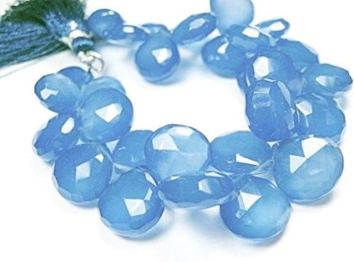 Chalcedony Gemstone. Semi Precious Gemstone Bead. Faceted Blue Heart Briolette, 12-13mm 9 pcs