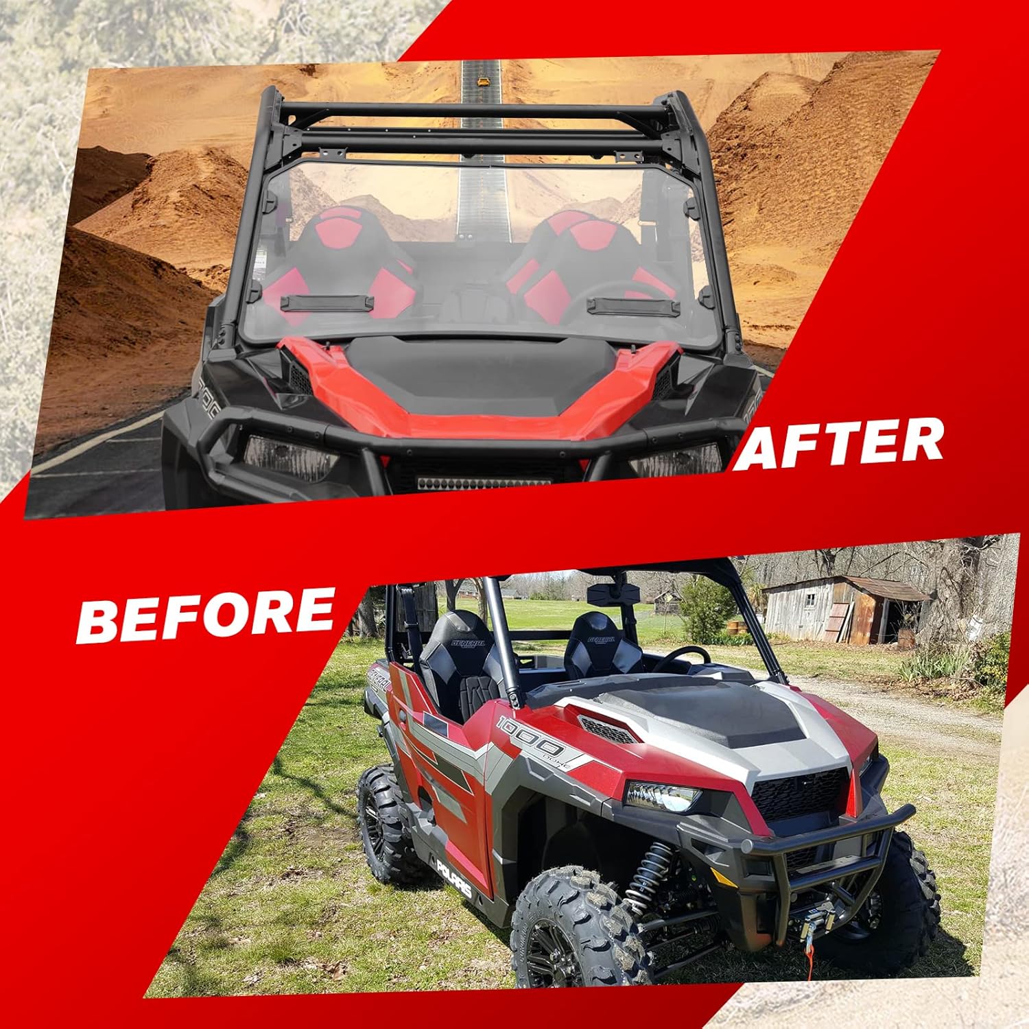 A & UTV PRO Vented Full Front Windshield for 2021-2025 Polaris General 1000 Accessories Hard Coat PC Front Window Replace OEM #‎2884337