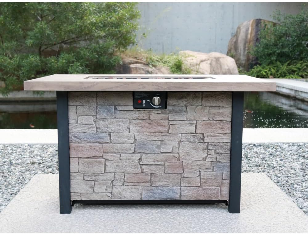 44 Inch Outdoor Propane Fire Pit Table with 50000 BTU Heat Output for Patio Garden Backyard - Cultured Stone Effect Finish