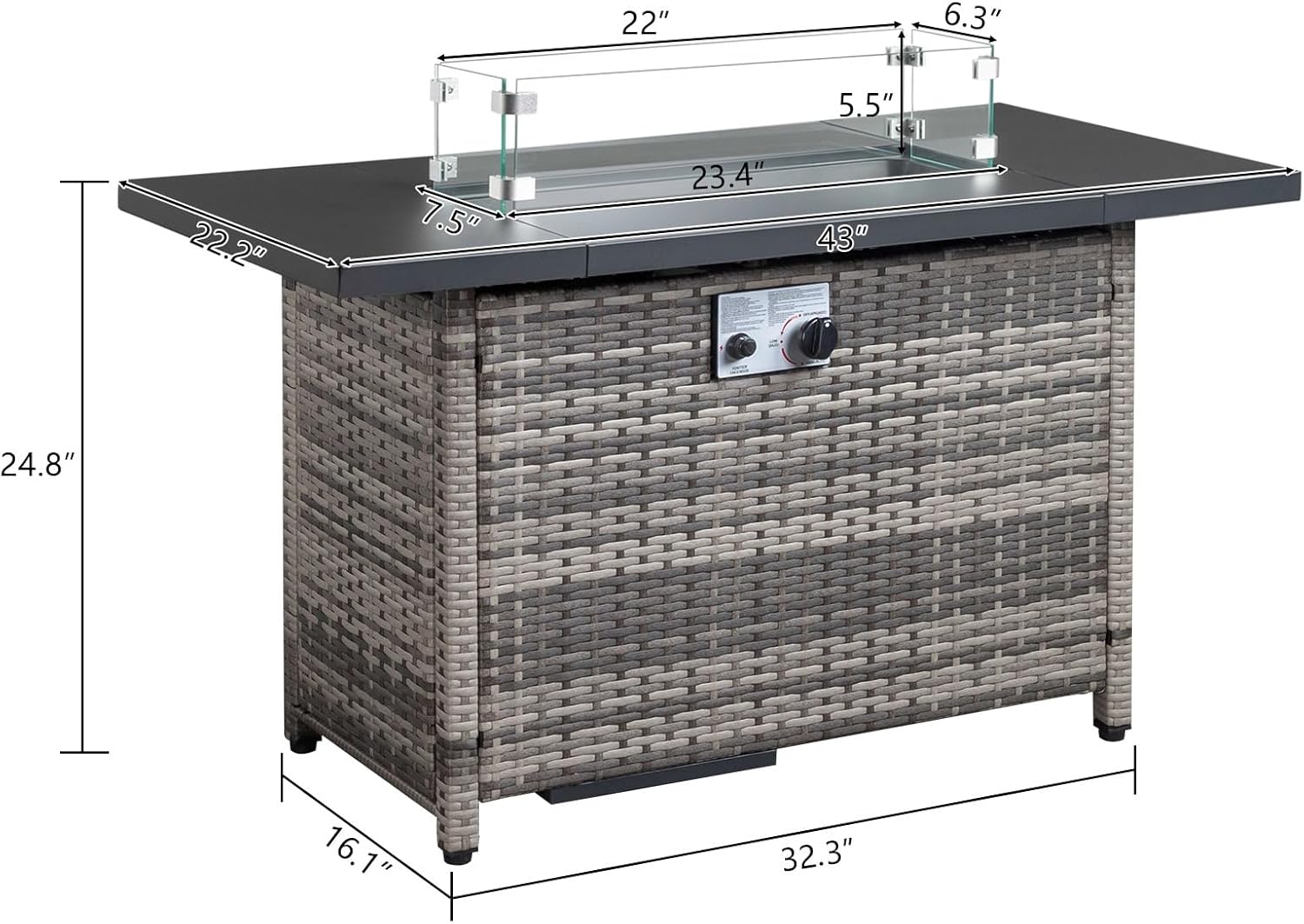 44 Inch Propane Fire Pit Table, 50,000 BTU Outdoor Gas Fire Pit with Wind Guard & Lid, Modern Patio Heater for Garden, Deck, Backyard (Grey)