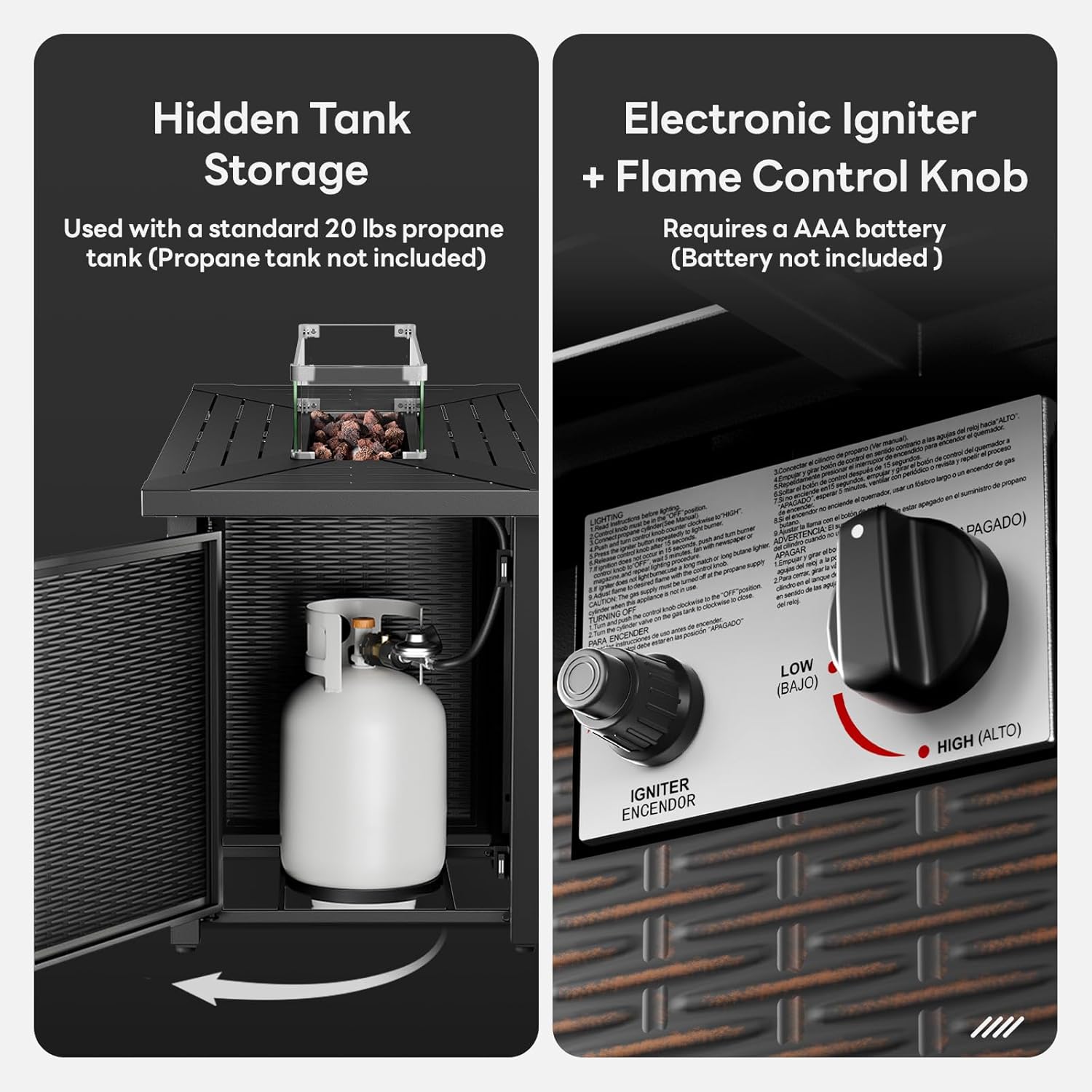 43 Inch Fire Pit Table, Propane Gas Fire Pit Table with 50,000 BTU, Outdoor Patio Firepit Table with Glass Wind Guard, Rectangle Fire Table for Patio, Deck, Backyard