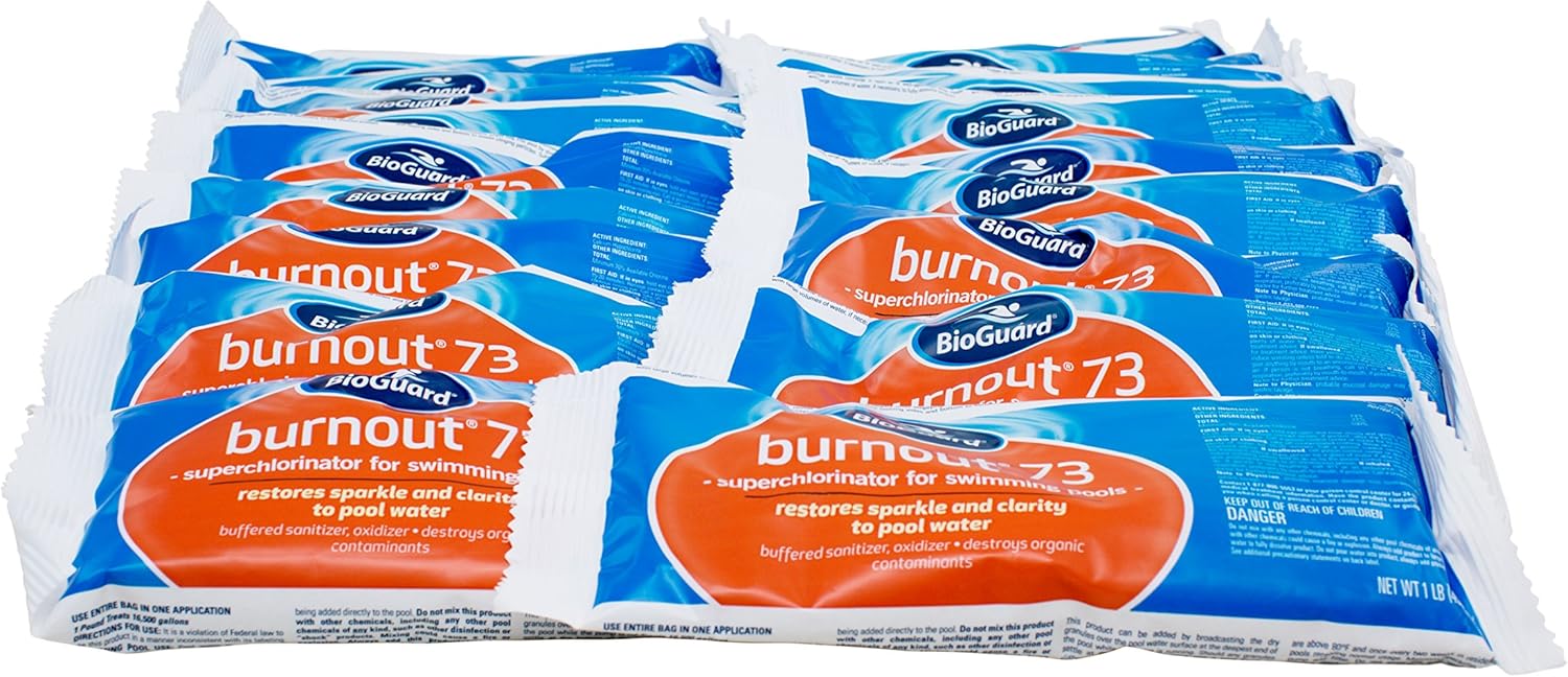 BioGuard Burnout 73, 1 lb, Pack of 24, Superchlorinator for Swimming Pools, Restores Sparkle and Clarity to Pool Water, Suitable for All Pool Types