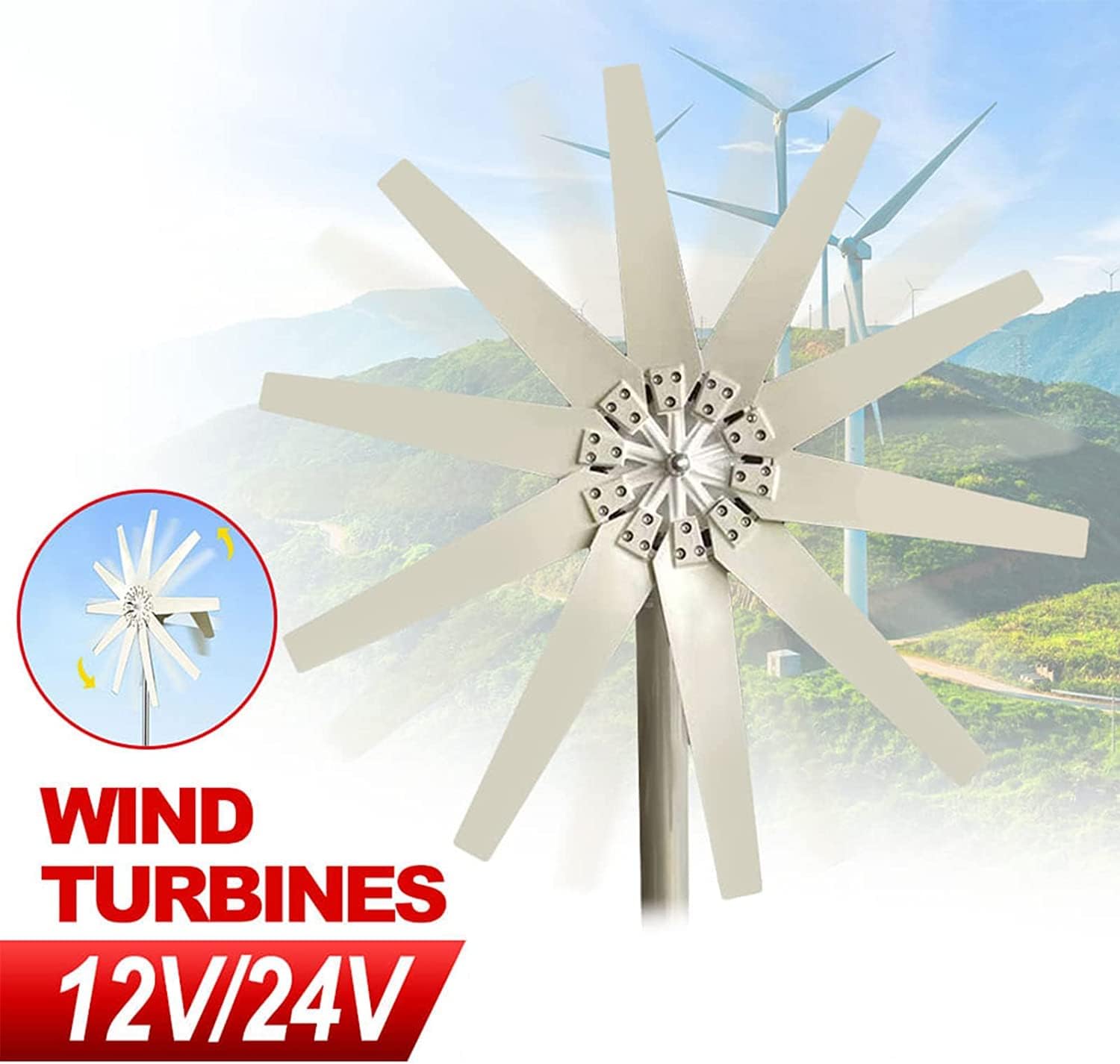 LiuSj JUnSt 9000W Wind Turbine Windmill for Wind Solar Hybrid System 10 Blades MPPT Controller Small Wind Turbine for Home Use Low Noise High Efficiency