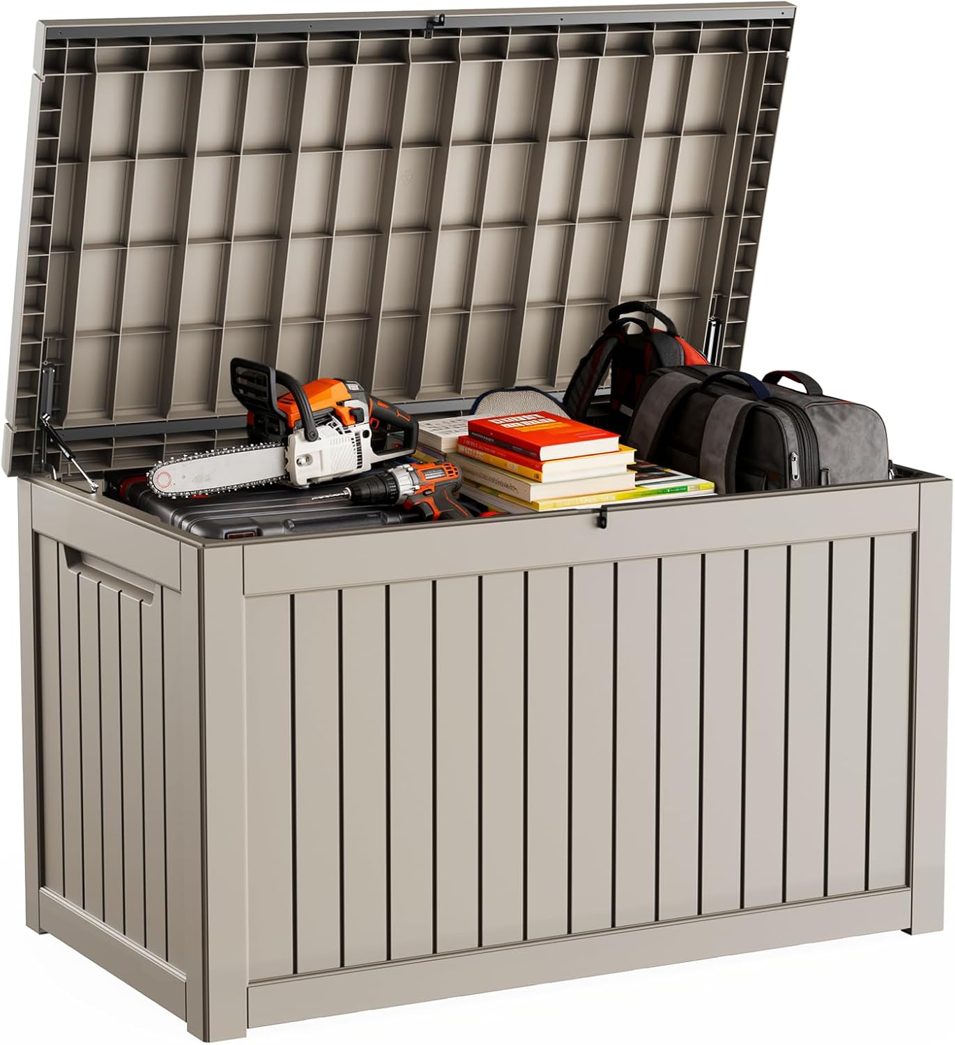 DRATO 280 Gallon Deck Box, Waterproof Resin Large Outdoor Storgae Box for Patio Furniture, Patio Cushions, Gardening Tools, Pool Supplies, Lockable（Gray，280 Gallon）