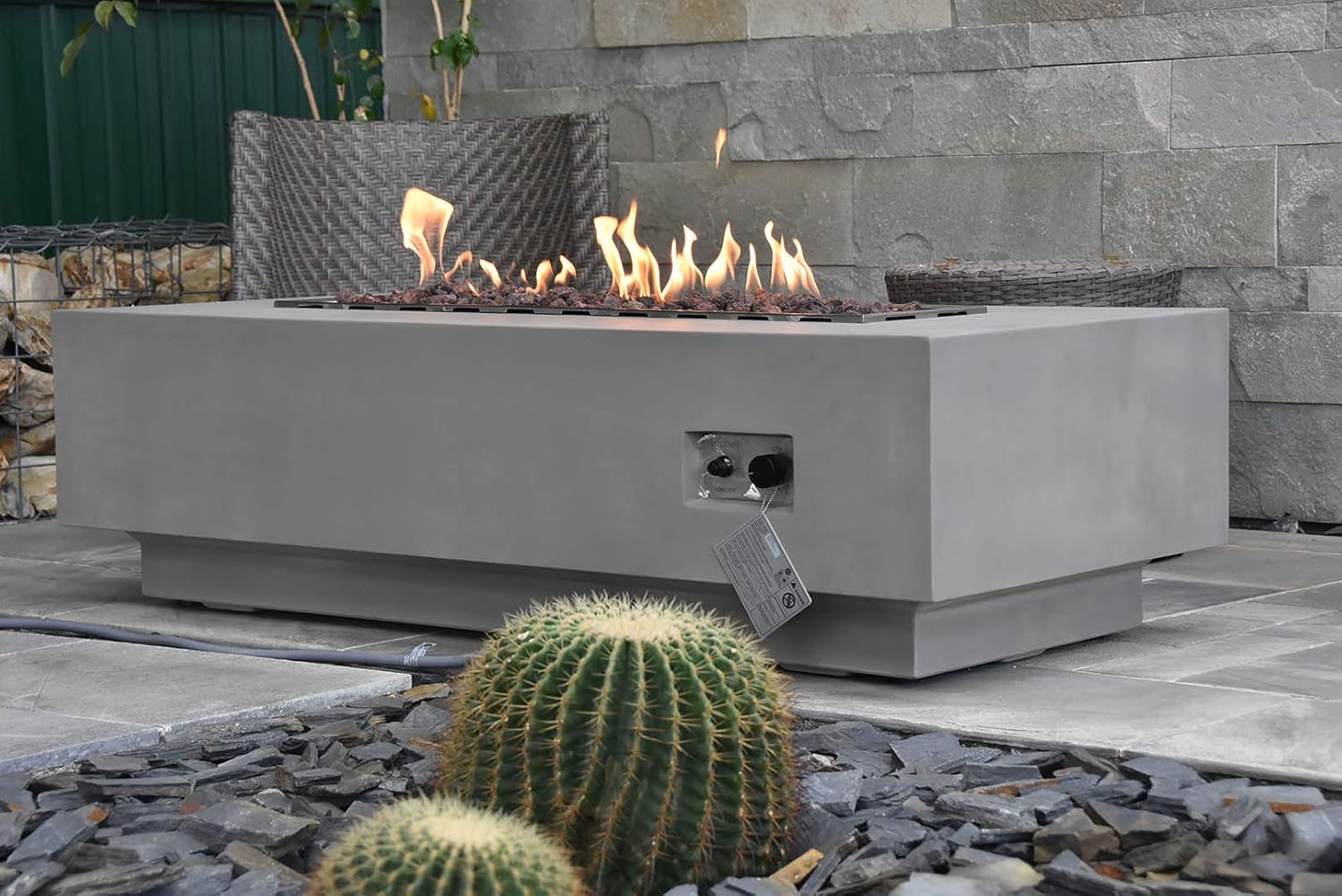 Elementi Granville Fire Table Propane Fire Pit Concrete Outdoor Fireplaces Patio Backyard Heater, 45,000 BTUs LPG Firepit, Light Grey