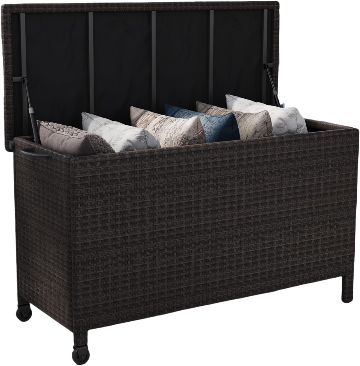 120 Gallon Rattan Deck Box, Outdoor Storage Box With Wheels and Handle, Waterproof Large Storage Bench Organizer for Patio Backyard Cushions, Pool Supplies and Garden Tools, Brown