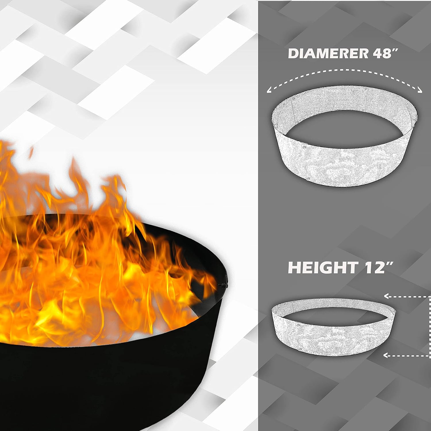 Simond Store Portable Fire Pit Ring Liner, 48 Inch Diameter 12 Inch Height - No Bottom 2mm Thick Heavy Duty Steel Round Fire Pit Insert for Outdoor Garden Patio Camping Bonfire Black