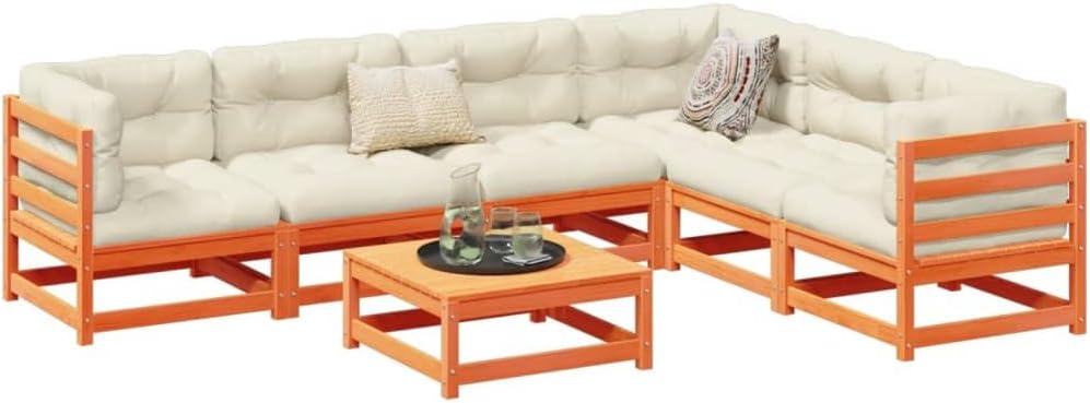 Patio Set 7 Piece Patio Sofa Set with Cushions Wax Brown Solid Wood Pine