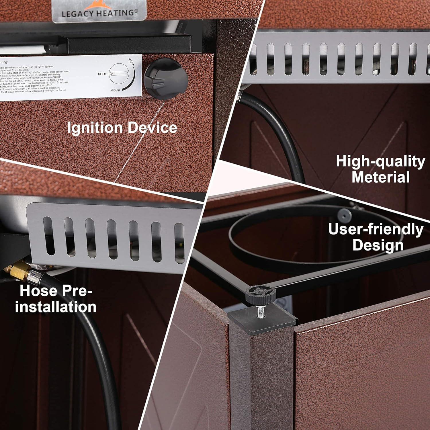 28 Inches Square Outdoor Propane Fire Pit Table – 50,000 Btu, Brown Texture, Burgundy Lid, Lava Rocks, Etl Certified – Patio, Courtyard, Balcony (1 Doors)
