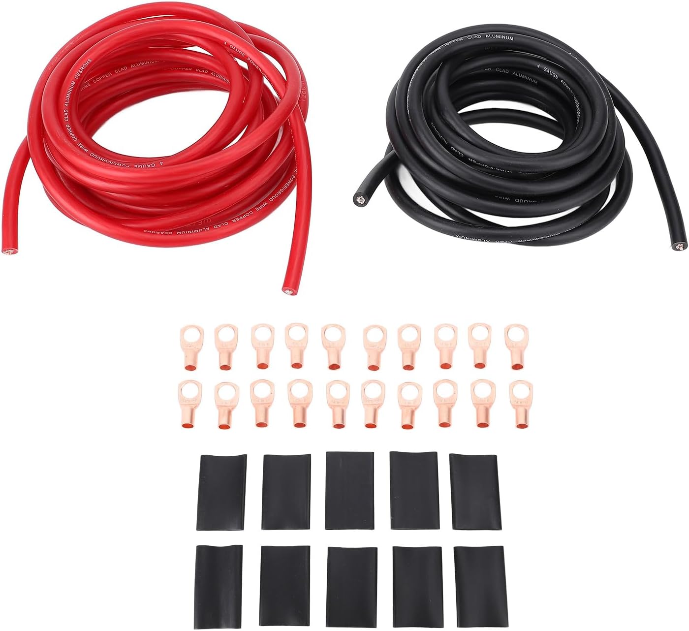 4AWG 20ft Power Cable with Line Tail Heat Shrink Tube Black Red Flexible Power Ground Wire Kit for Car Radio Speaker RV Trailer