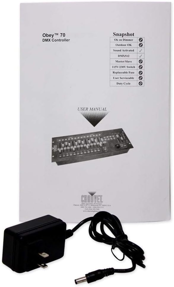 Chauvet DJ Obey 70 Universal Dmx 512 Controller With 384 Channels And Midi Compatibility + (6) Rockville DJ DMX3P10FT 10 foot DMX lighting 3 pin XLR Female to Male DMX Cables