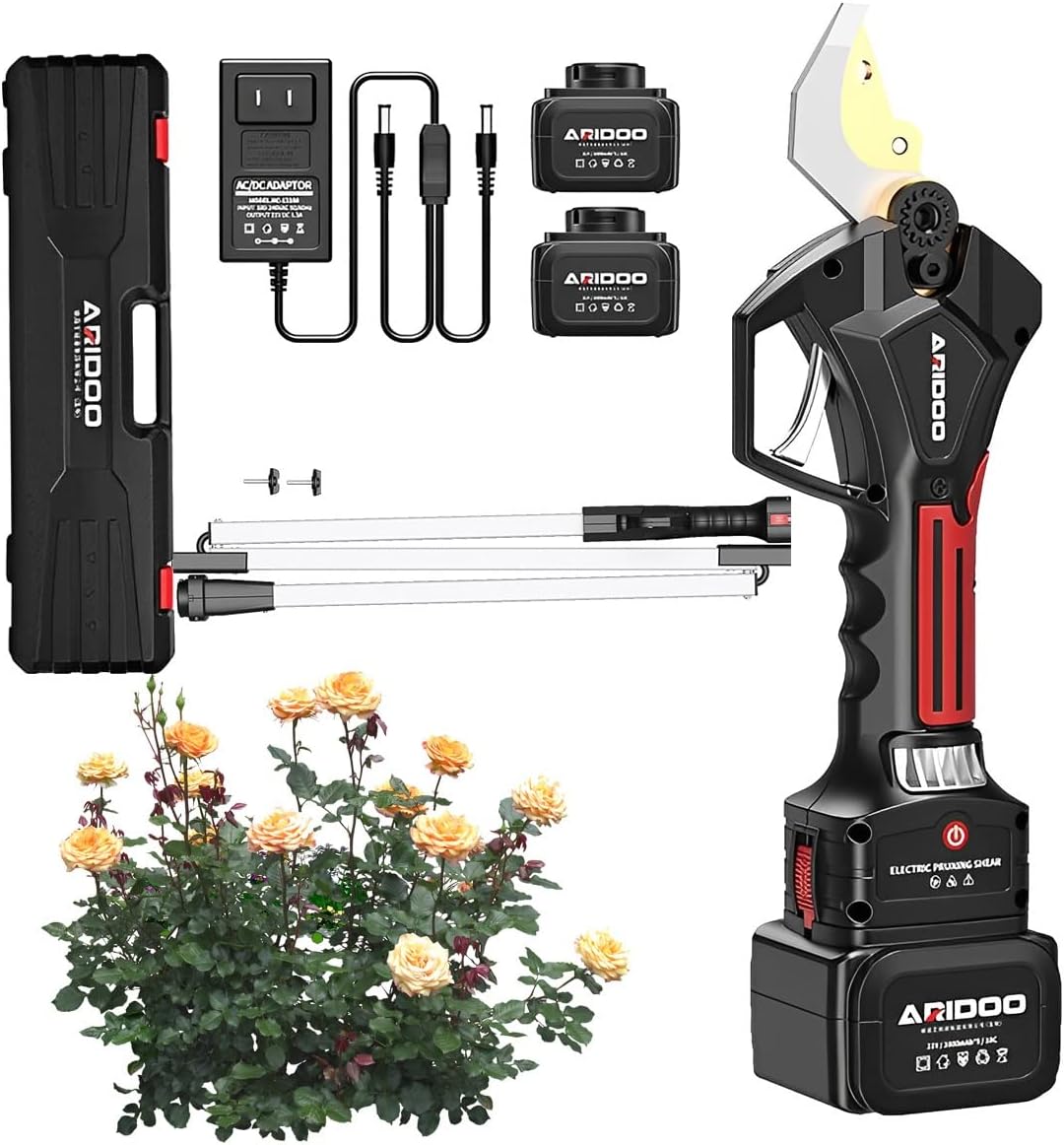Electric Pruning Shears, Portable Cordless Pruner with 1.9m Extension Pole, 2Pcs Rechargeable Lithium Battery, Power Tree Pruner for Gardening, 35mm Cutting Diameter Electric Pruner