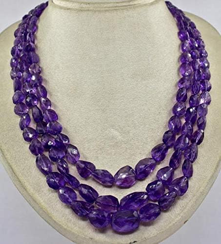 3 line natural purple amethyst facetted beads necklace 20 mm to 11 mm