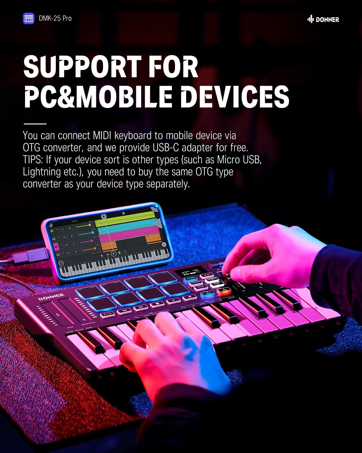 Donner DMK25 Pro MIDI Keyboard Controller+Donner MIDI Controller Pad Beat Maker Machine