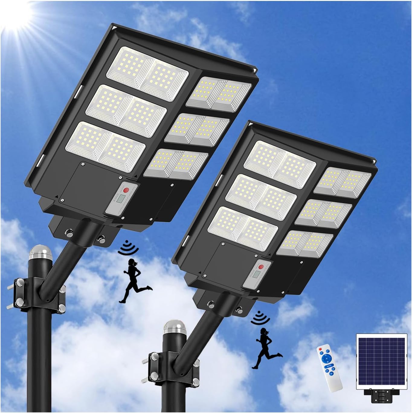 Solar Lights Outdoor 5000W Motion Sensor Flood Lights Dusk to Dawn IP67 Waterproof Street Lights 2 Pack