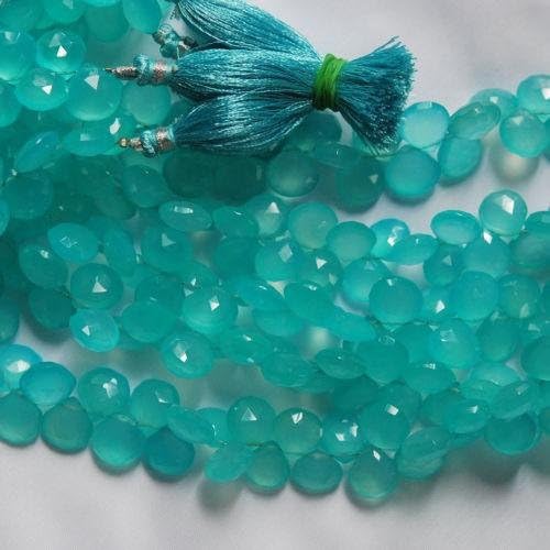 13 inch natural beads strand of 8mm faceted heart aqua chalcedony gemstone briolletes beads for DIY jewelry - necklace, bracelet, earring, ring.