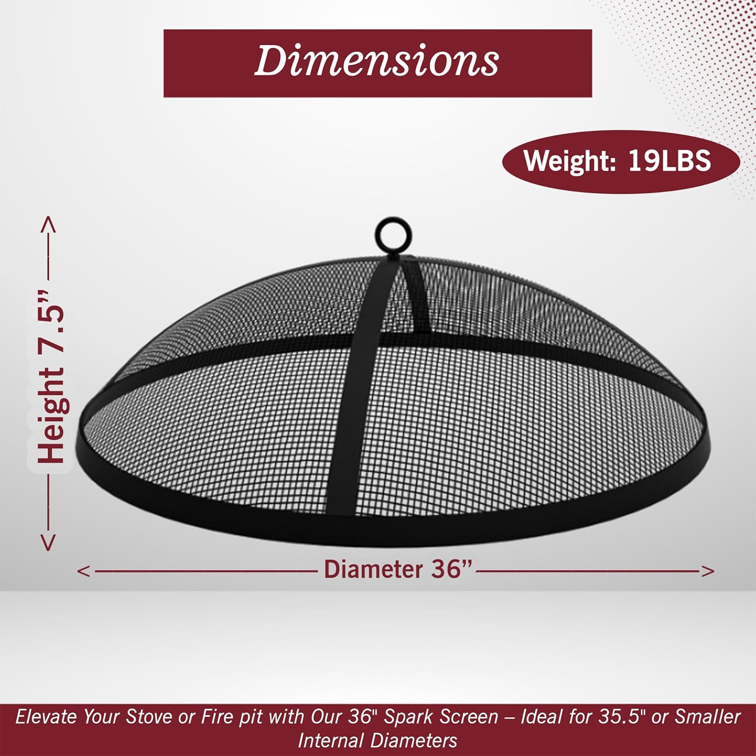 Fire Pit Spark Screen- Heavy Duty Fire Pit Screen 36 Inch Round with Hook Handle—Powder Coated Domed Outdoor Round Patio Mesh Firepit Screens Guard for Outdoor/Patio/Backyard/RV Camping/Beach