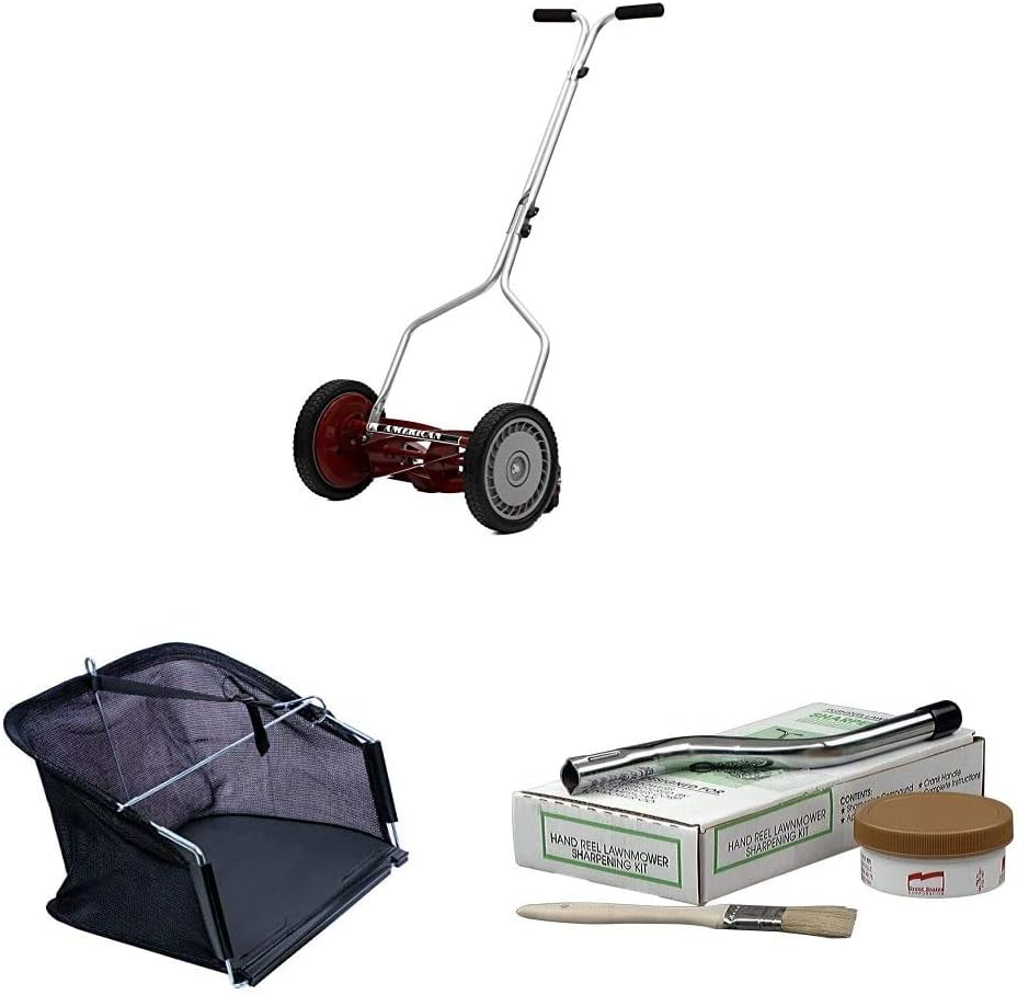 American Lawn Mower Company 1304-14 14-Inch Push Reel Lawn Mower & Sharpening Kit & Grass Catcher Bundle