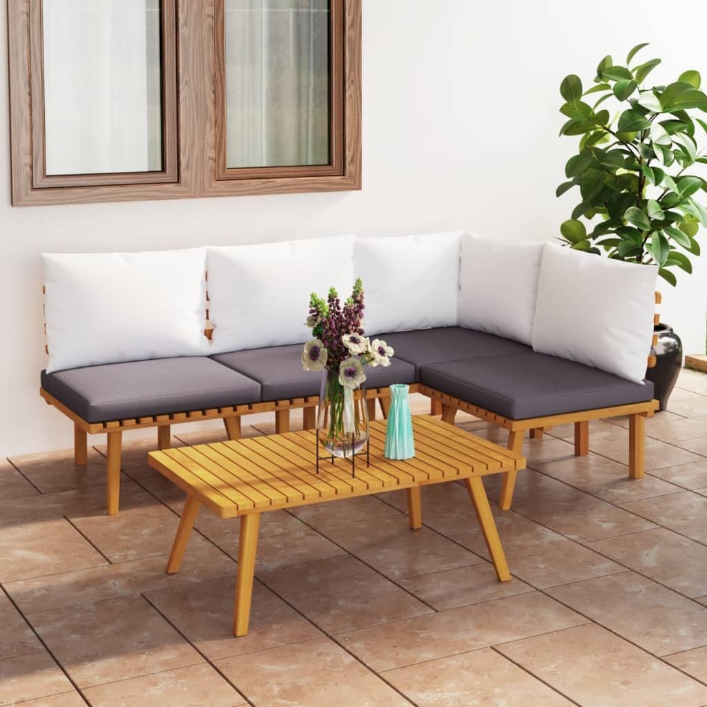 5 Piece Patio Lounge Set with Cushions Solid Acacia Wood Garden Furniture