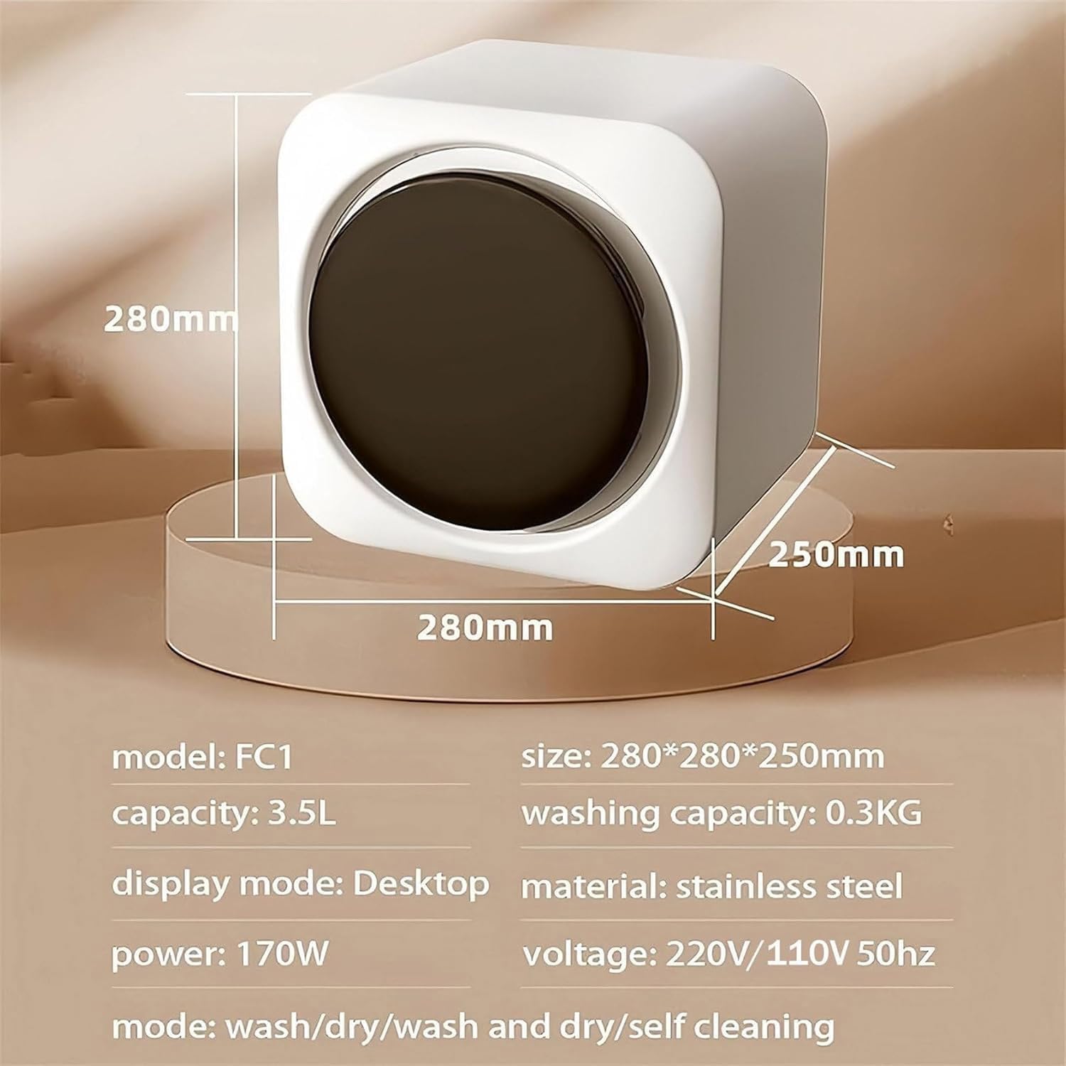 Mini Drum Washing Machine, 3.5L, Front Load, Fully Automatic and Spinner,Built-in Desktop Washer, Highly Efficient for Travel, Apartments, Dorms, Socks, Underwear