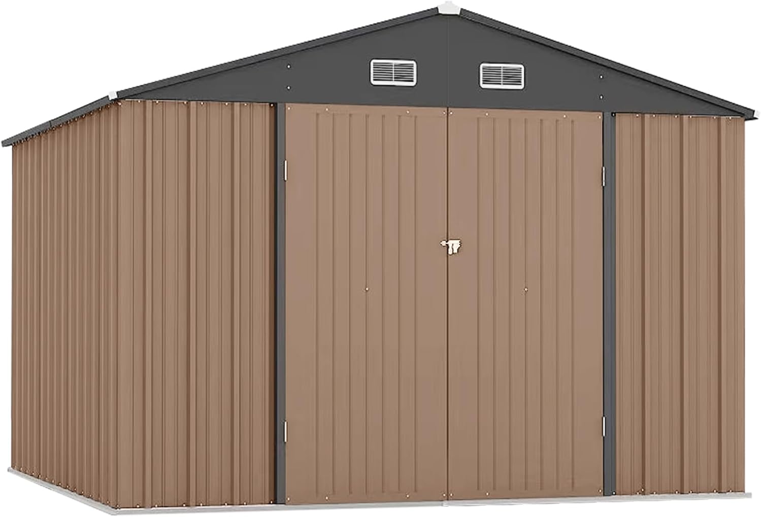 10x8 FT Metal Outdoor Storage Shed, Zstar Steel Utility Tool Shed Storage House with Lockable Door Design, Metal Sheds Outdoor Storage for Garden, Patio, Backyard, Outside Use, Brown