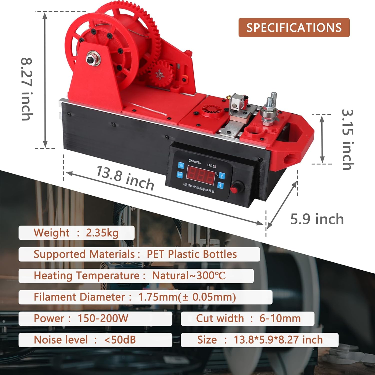 3D Printing Filament Making Machine, Desktop 3D Printer Extruder Filament Maker with Digital Display, Temperature/Speed Adjustable, Recycling PET Plastic Bottle into 3D Printing Filament (Red)